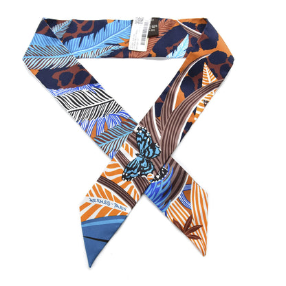 Hermes Silk Jaguar Quetzal Twilly Brun Bleu Orange 1 of 4