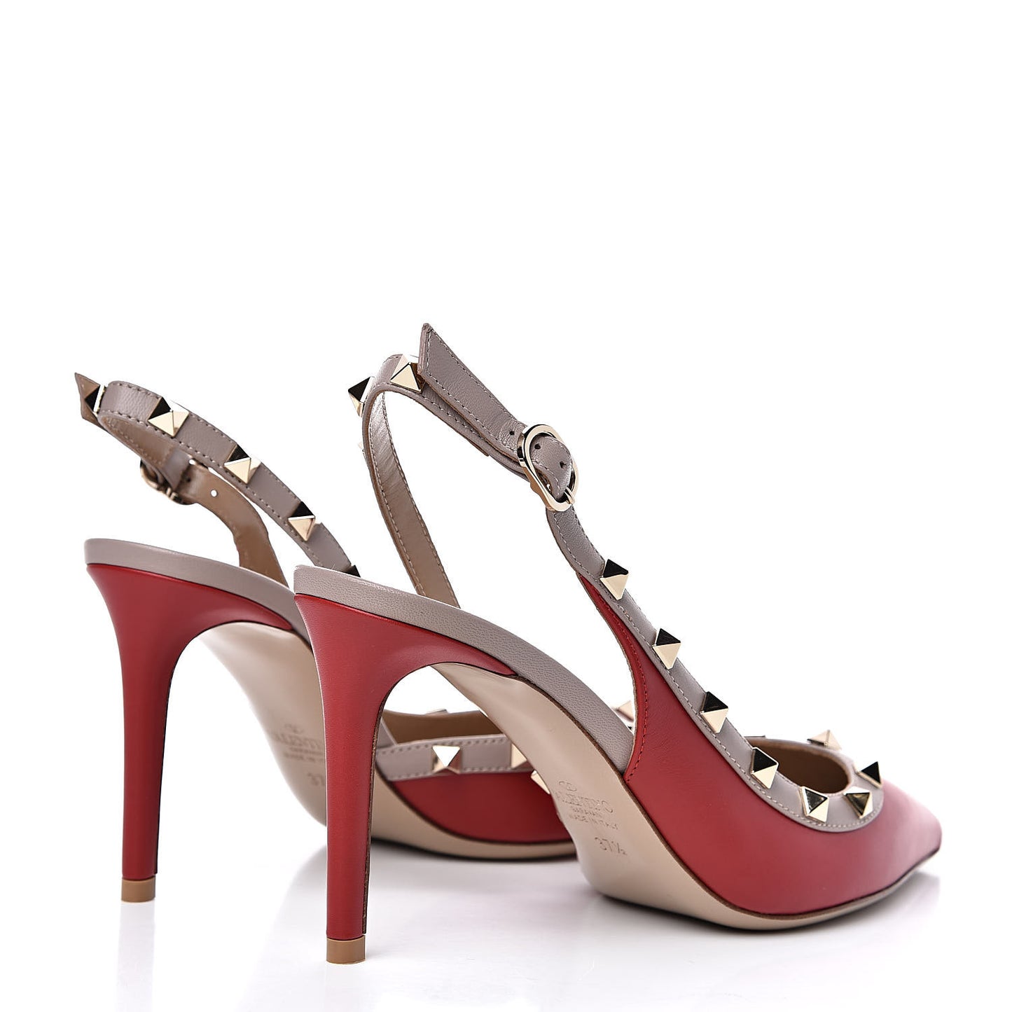 Nappa Rockstud Half D'Orsay Slingback 85mm Pumps 37.5 Rosso Valentino Poudre