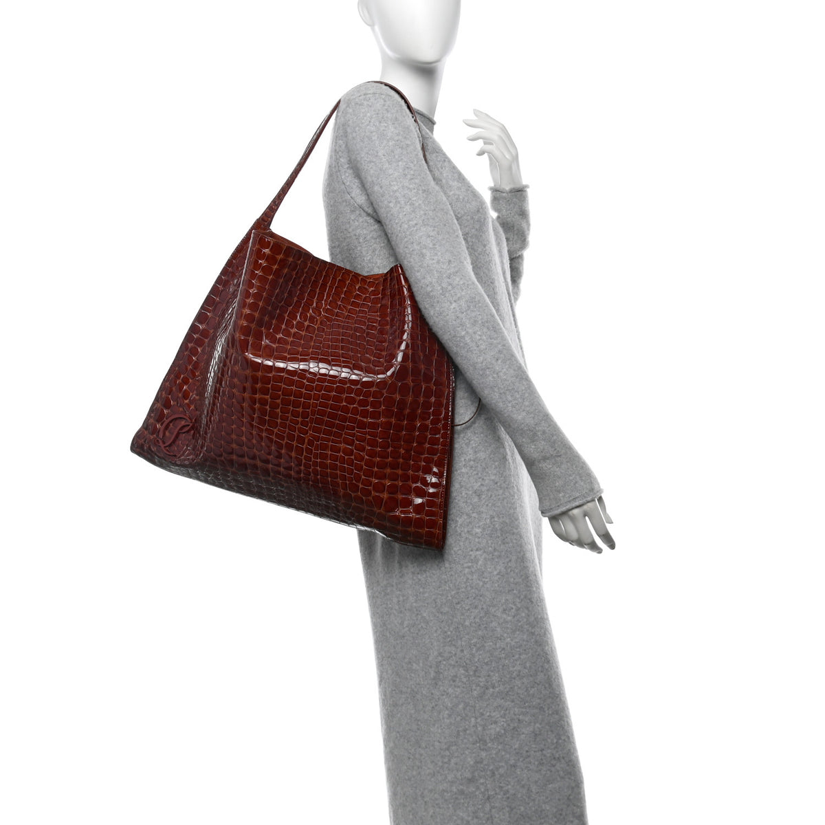 Patent Calfskin Crocodile Embossed Le 54 Tote Acajou