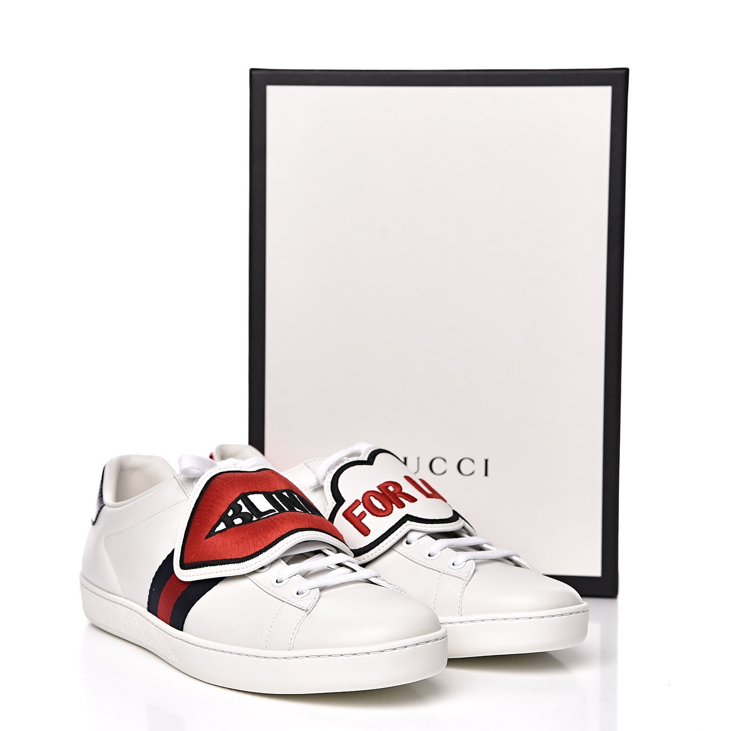 Gucci Calfskin Ayers Blind For Love Embroidered Womens Ace Sneakers 39.5 White 11 of 11
