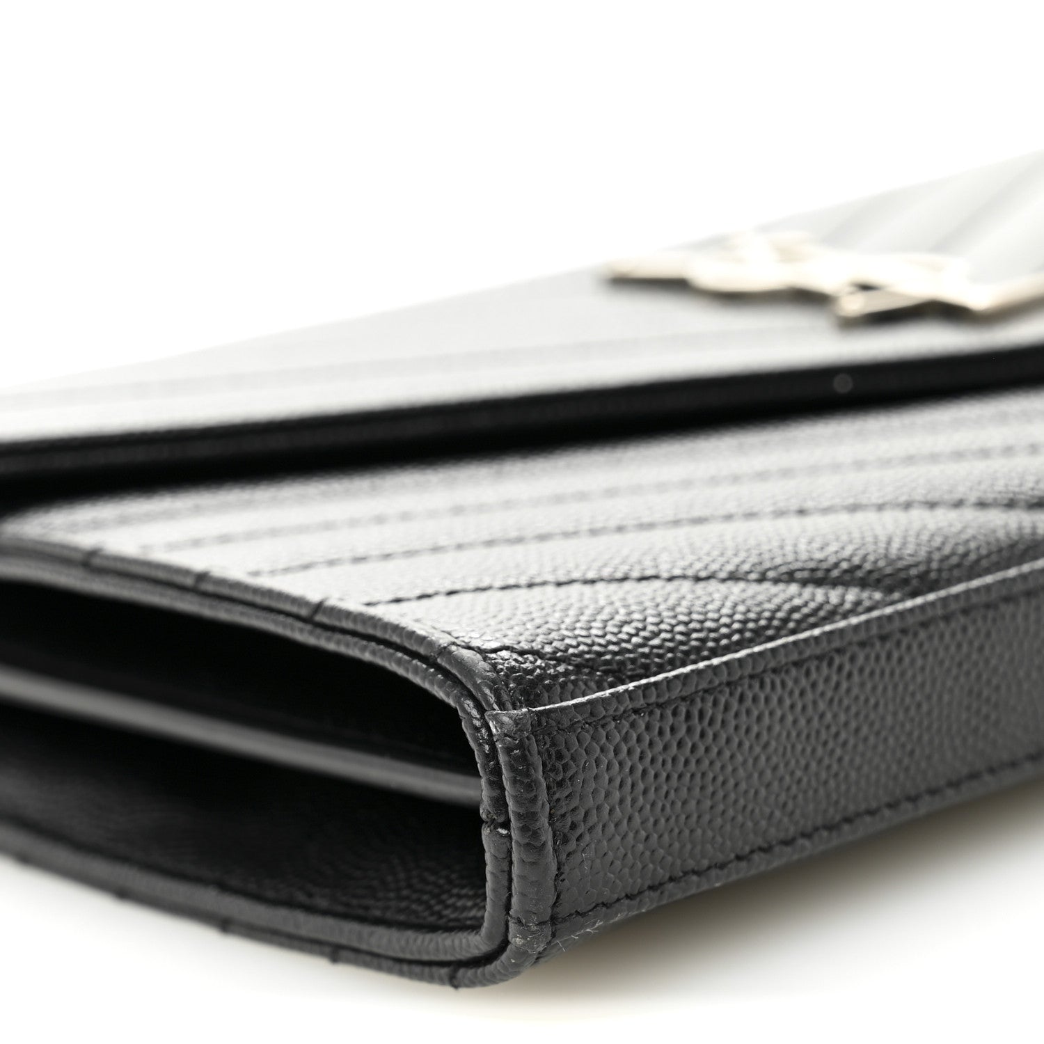 Saint Laurent Grain De Poudre Matelasse Chevron Monogram Chain Wallet Black 8 of 9