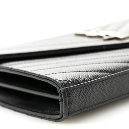 Saint Laurent Grain De Poudre Matelasse Chevron Monogram Chain Wallet Black 8 of 9