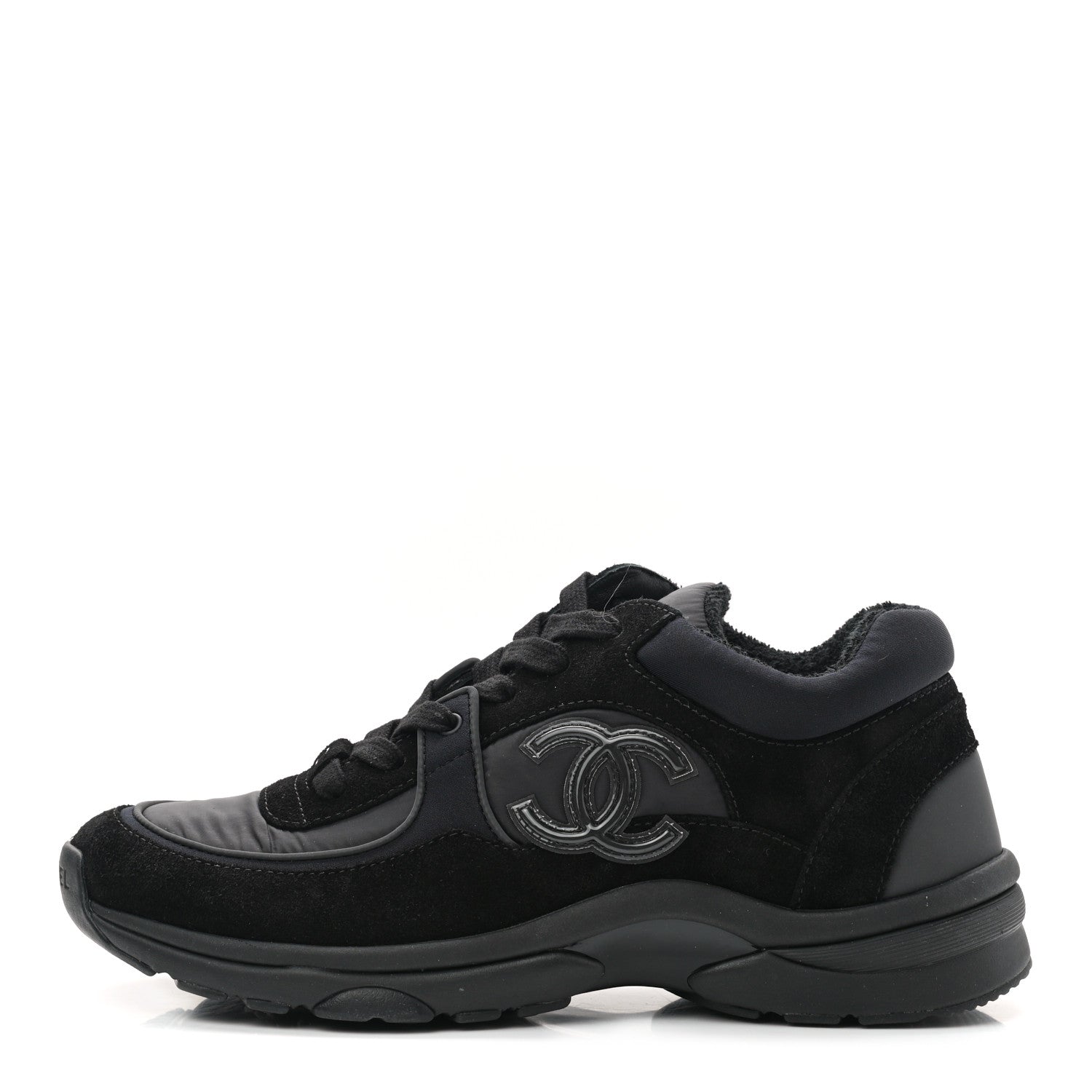 Chanel Fabric Calfskin Suede CC Sneakers 38 Black 1 of 9