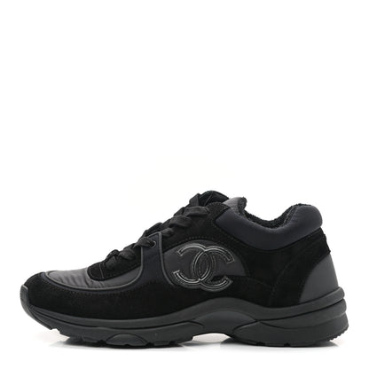 Chanel Fabric Calfskin Suede CC Sneakers 38 Black 1 of 9