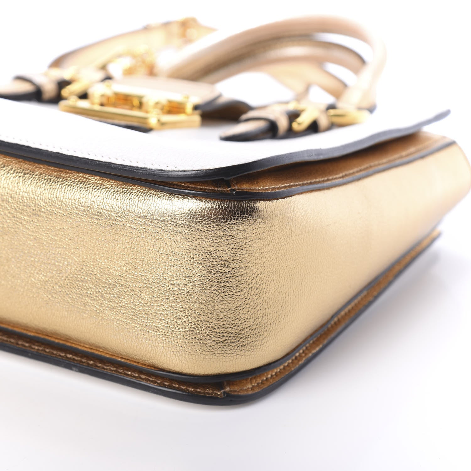 Miu Miu Metallic Goatskin Madras Bi-Color Shopping Tote White Pyrite 9 of 9