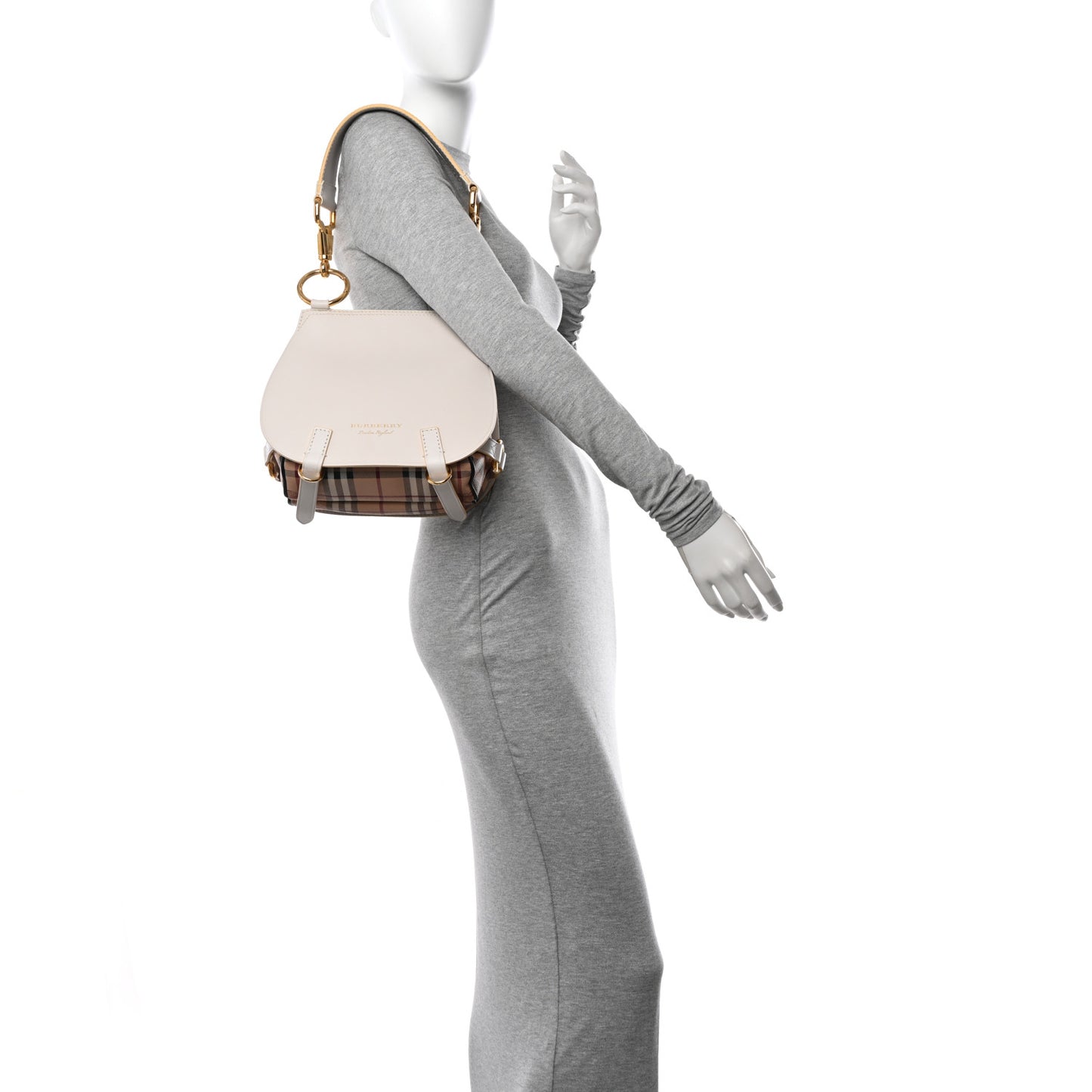 Calfskin Haymarket Check Large Bridle Saddle Bag Natural