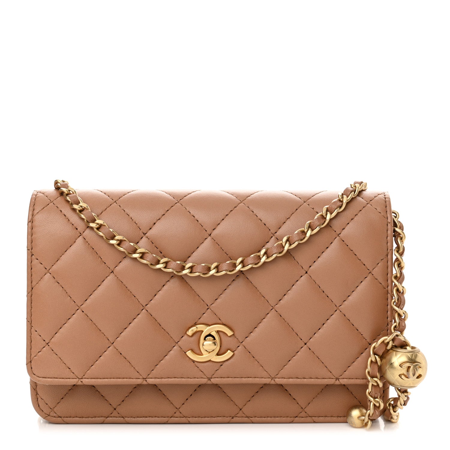 Chanel Lambskin Quilted CC Pearl Crush Wallet on Chain WOC Beige 1 of 13