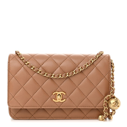 Chanel Lambskin Quilted CC Pearl Crush Wallet on Chain WOC Beige 1 of 13