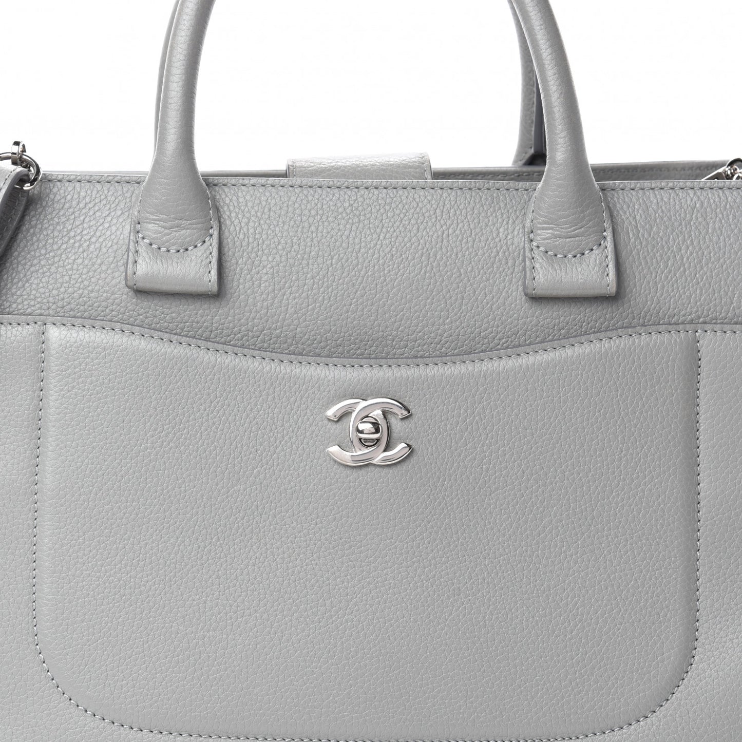 Grained Calfskin Small Neo Executive Shopper Tote Grey