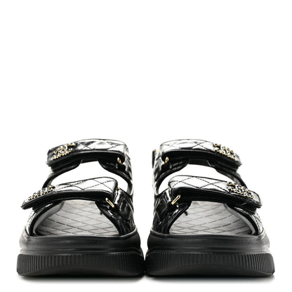 Chanel Shiny Calfskin Chain CC Velcro Dad Platform Sandals  38 Black 3 of 10