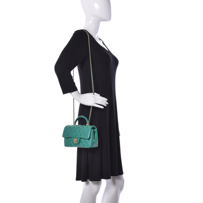 Chanel Iridescent Lambskin Quilted Mini Top Handle Rectangular Flap Green 2 of 9