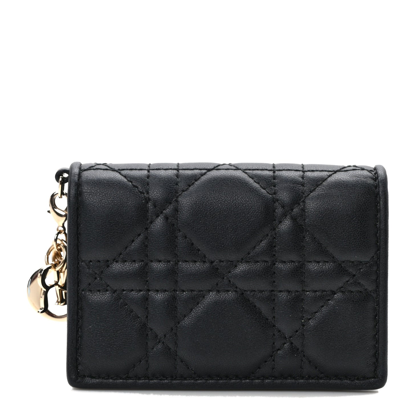 Lambskin Cannage Small Lady Dior Flap Card Holder Black