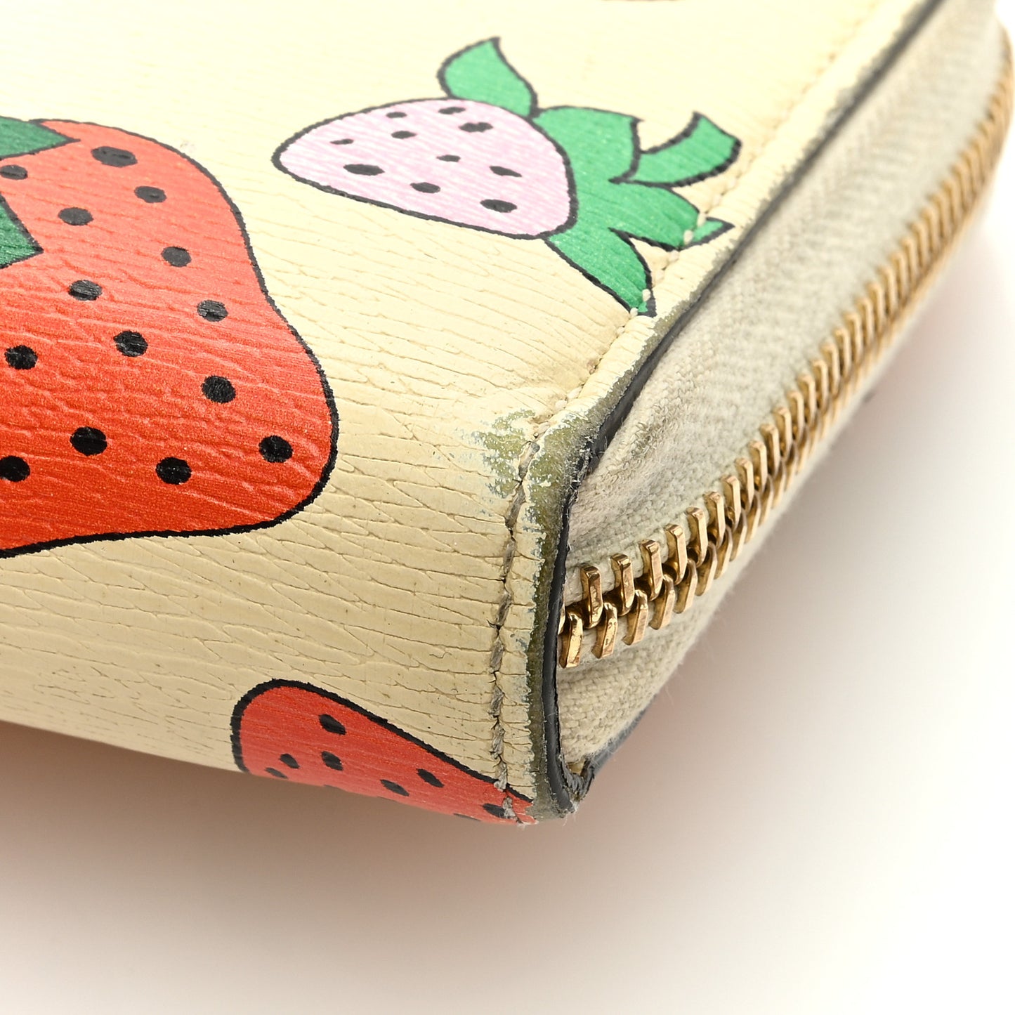 Grainy Calfskin Strawberry Zumi Zip Around Wallet Ivory Red