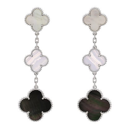Van Cleef & Arpels 18K White Gold Mother of Pearl Chalcedony 3 Motifs Magic Alhambra Earrings 1 of 5