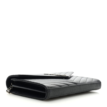 Saint Laurent Grain De Poudre Matelasse Chevron Monogram Chain Wallet Black 4 of 8