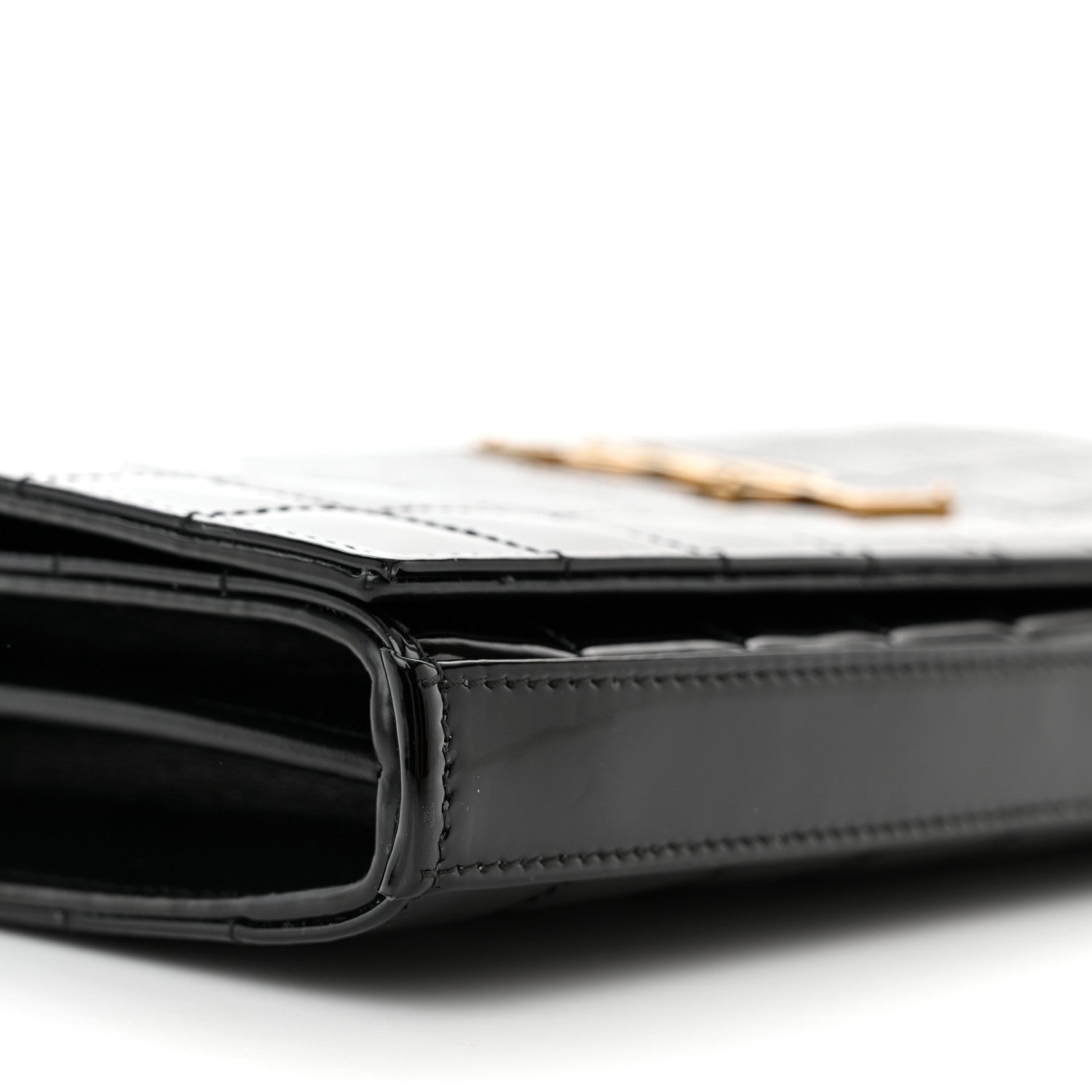 Saint Laurent Patent Carre Quilted Cassandre Chain Wallet Black 8 of 10