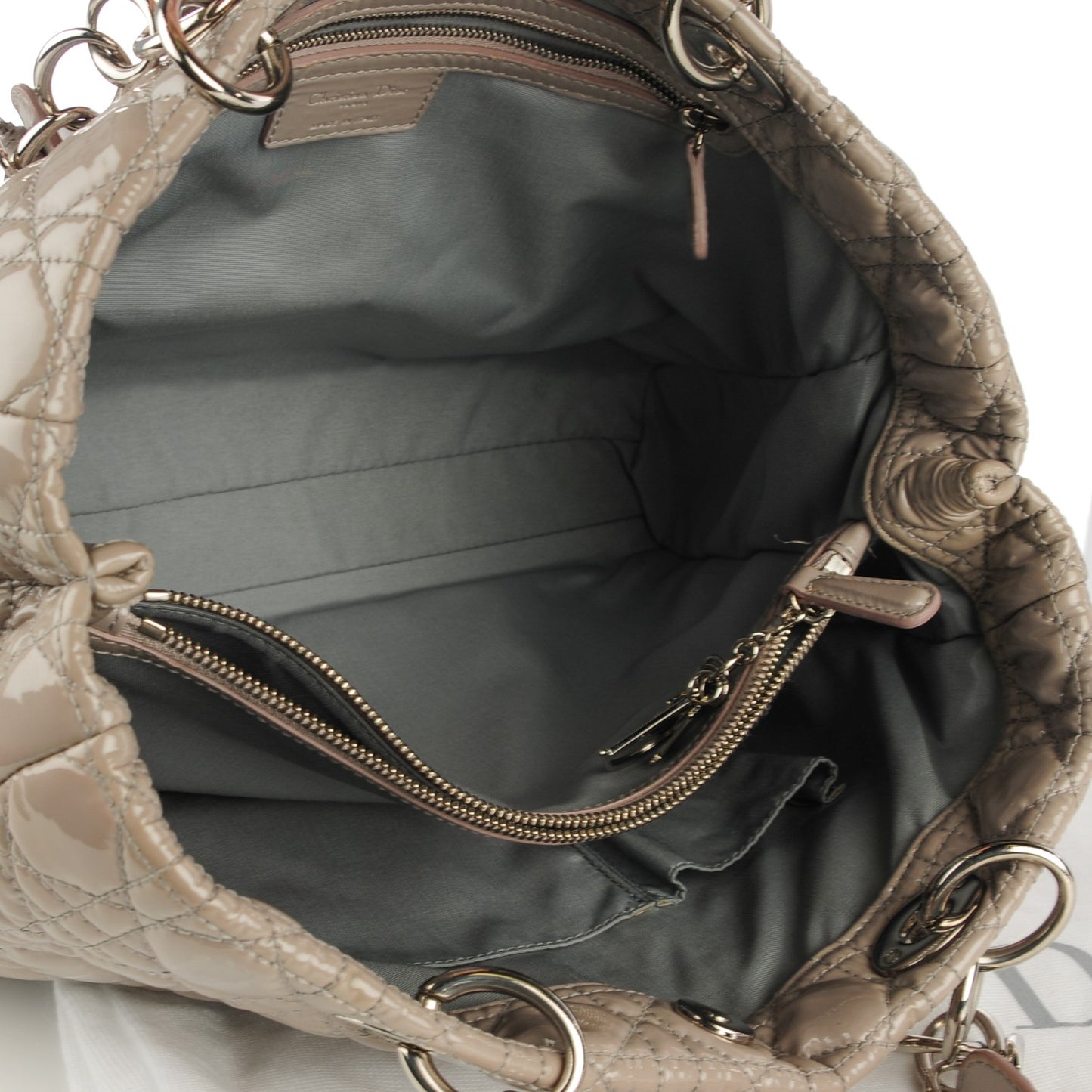 Patent Cannage Large Dior Soft Shopping Tote Grey