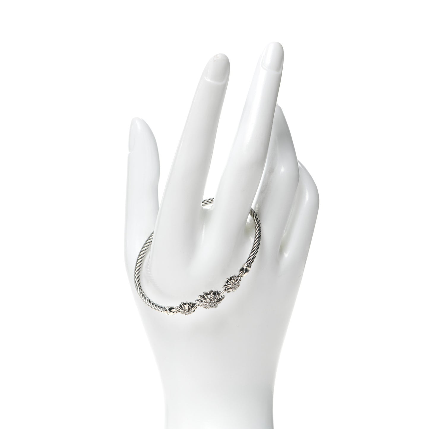 Sterling Silver Diamond Starburst Three-Station Bangle Bracelet