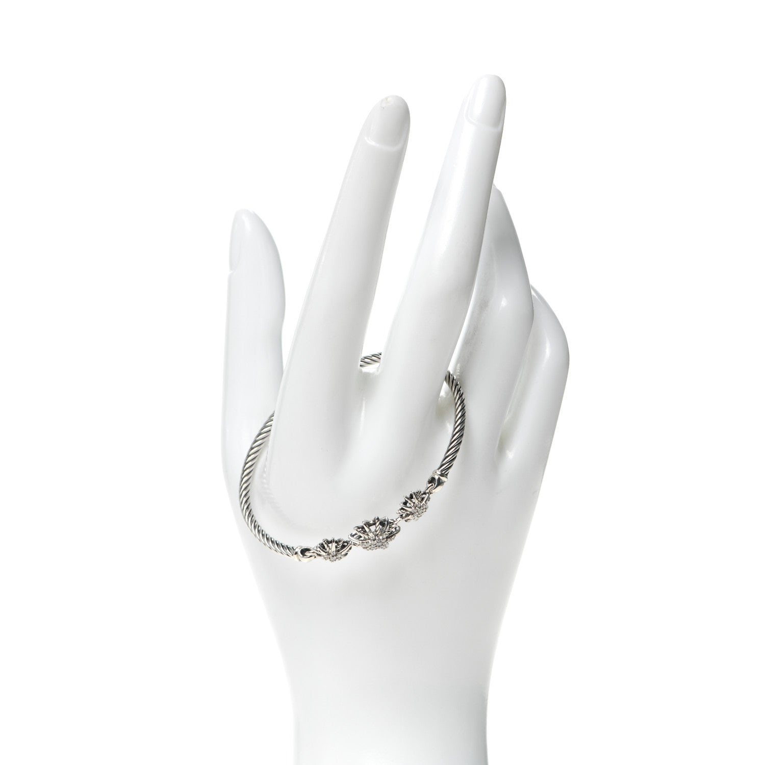 David Yurman Sterling Silver Diamond Starburst Three-Station Bangle Bracelet 2 of 5