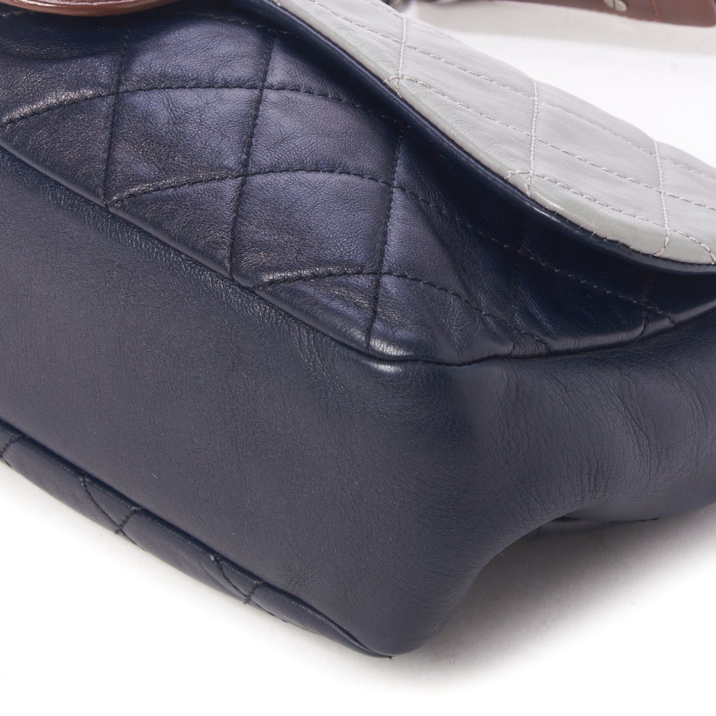 Iridescent Calfskin Tri-Color Country Chic Flap Navy Blue