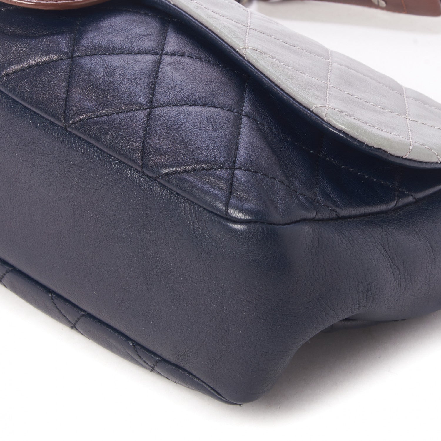 Chanel Iridescent Calfskin Tri-Color Country Chic Flap Navy Blue 4 of 9