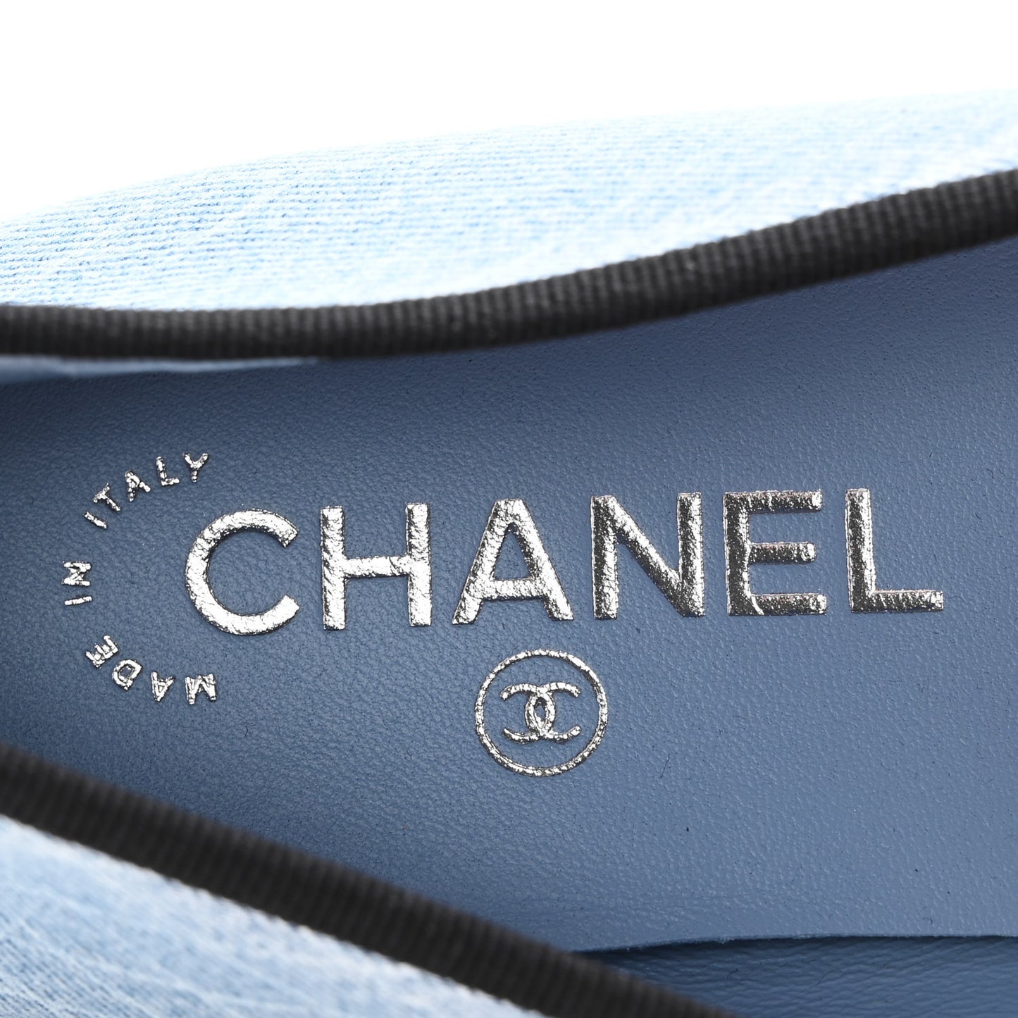 Denim Printed Quilt CC Cap Toe Ballerina Flats 40.5 Light Blue Dark Grey