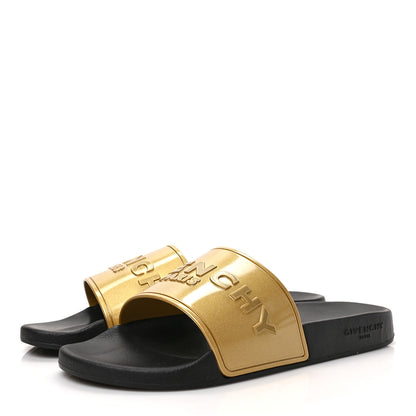 Givenchy Metallic Rubber Logo Pool Slide Sandals 44 Gold 3 of 8