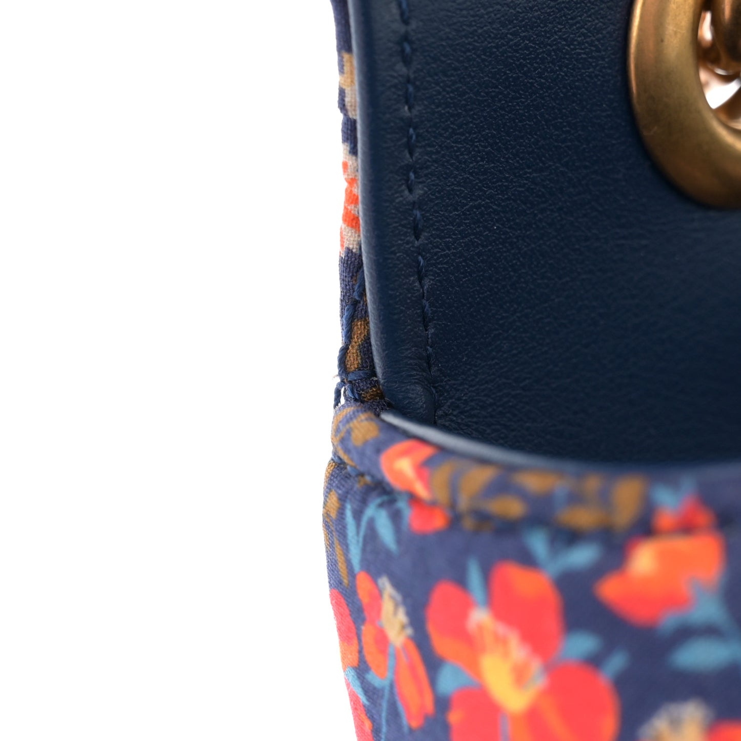 Cotton Calfskin Matelasse Floral Print Small GG Marmont Shoulder Bag Blue Red Deep Ocean Blue