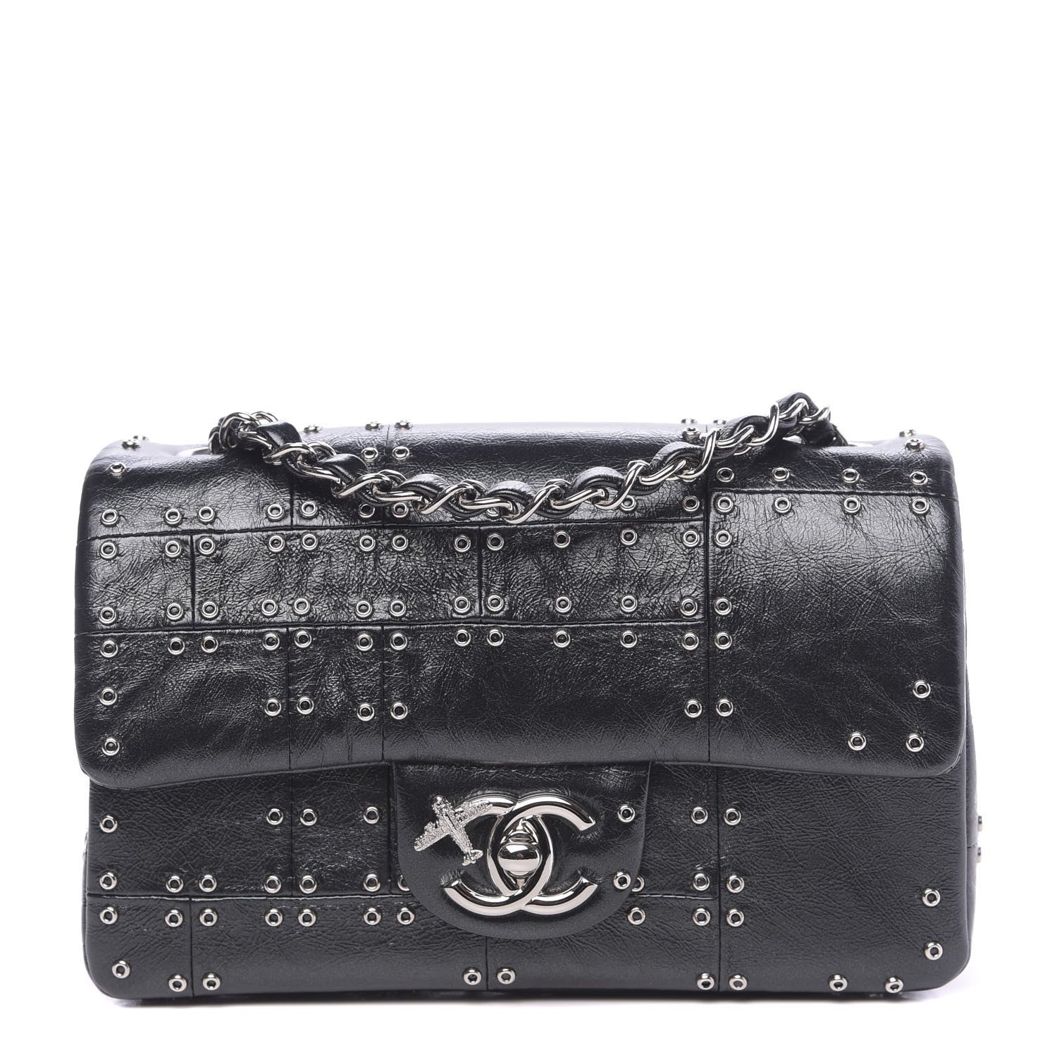 Chanel Glazed Calfskin Grommet Embellished Mini Airline Rectangular Flap Black 1 of 9