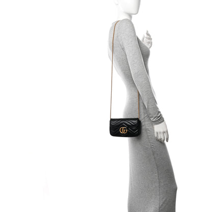 Gucci Calfskin Matelasse Super Mini GG Marmont Shoulder Bag Black 2 of 10