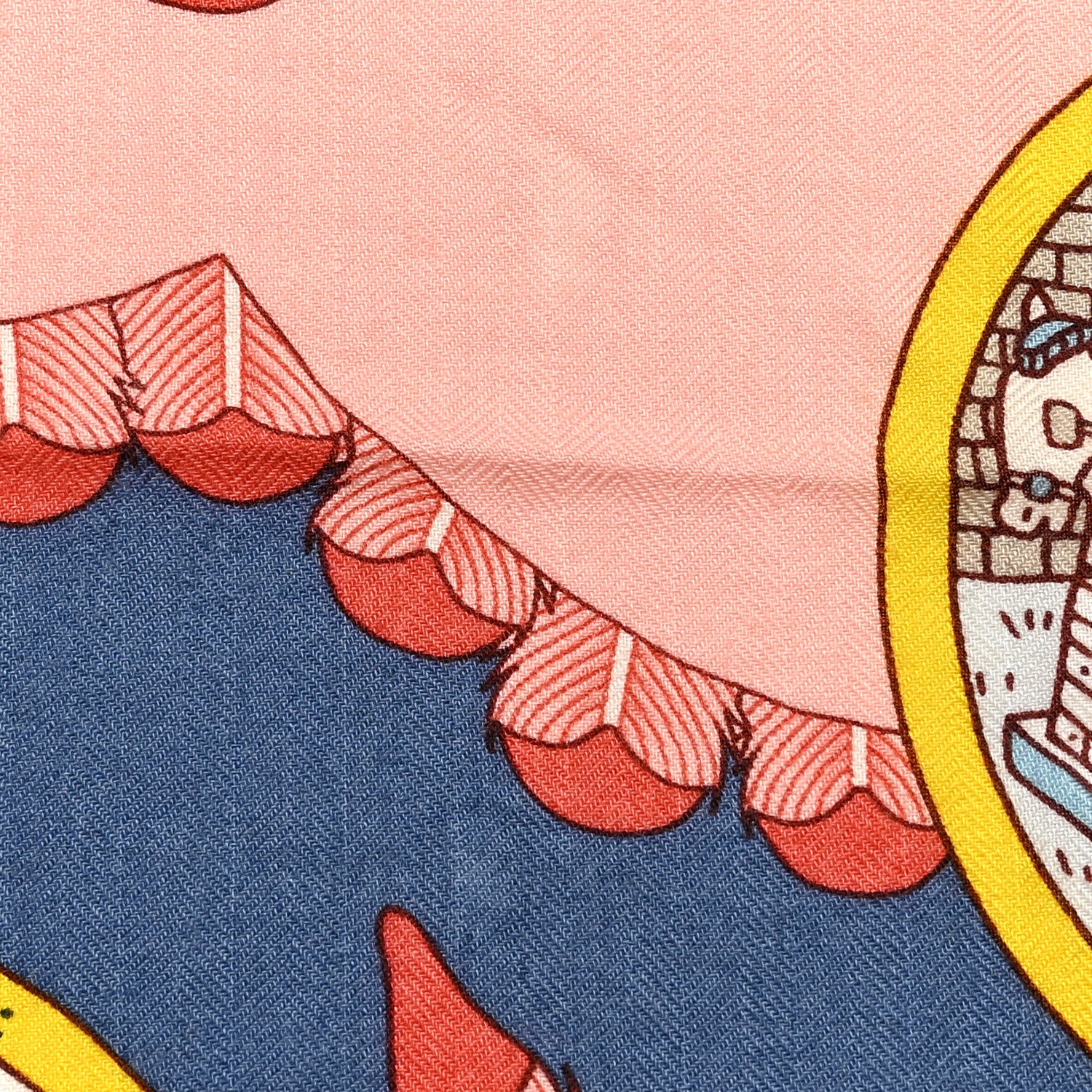 Hermes Cashmere Silk L'Ombrelle Magique Shawl 140 Bleu Jean Vieux Rose 11 of 13