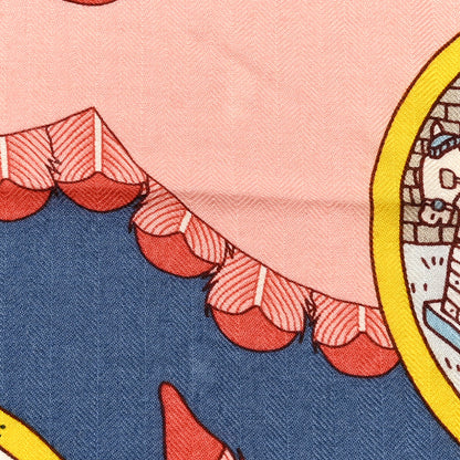 Hermes Cashmere Silk L'Ombrelle Magique Shawl 140 Bleu Jean Vieux Rose 11 of 13