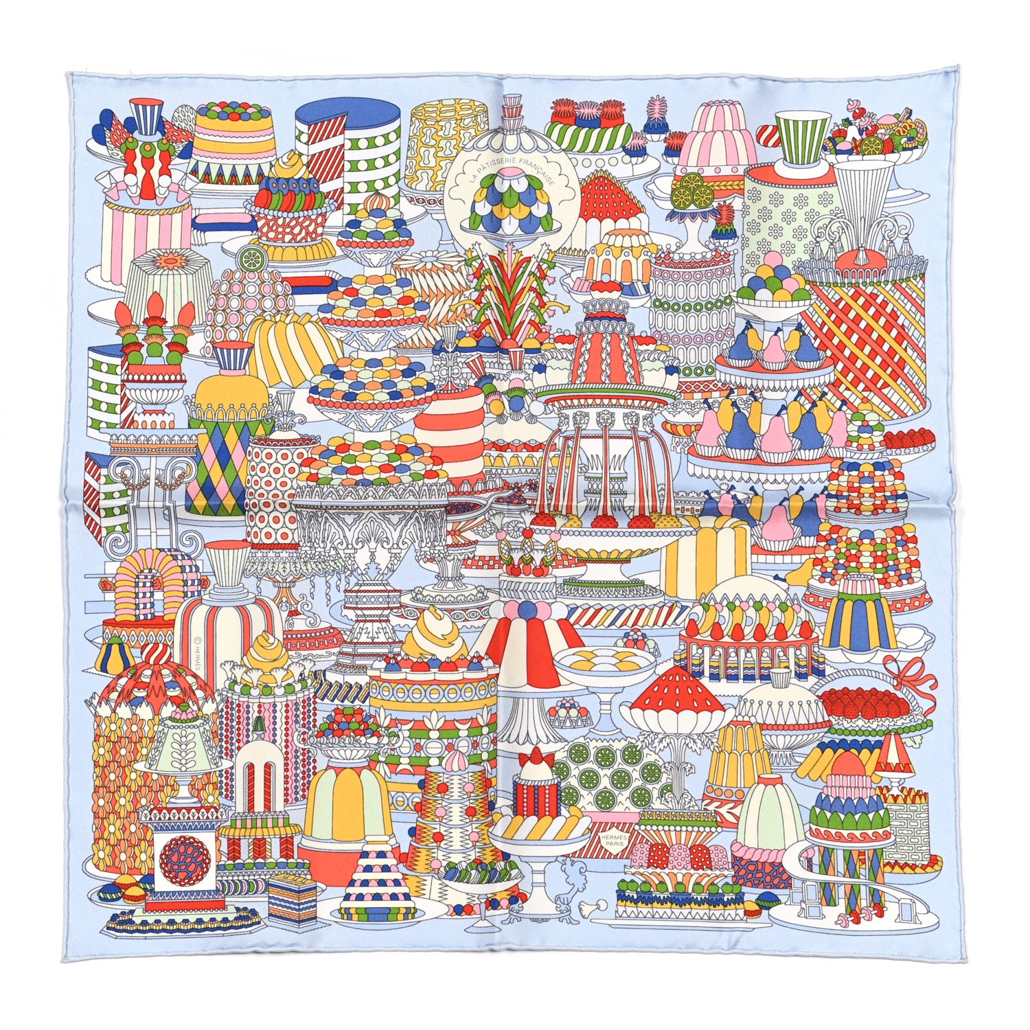 Hermes Silk La Patisserie Francaise Scarf 90 Bleu Ciel Rouge Multicolor 1 of 5