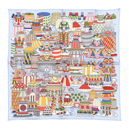 Hermes Silk La Patisserie Francaise Scarf 90 Bleu Ciel Rouge Multicolor 1 of 5