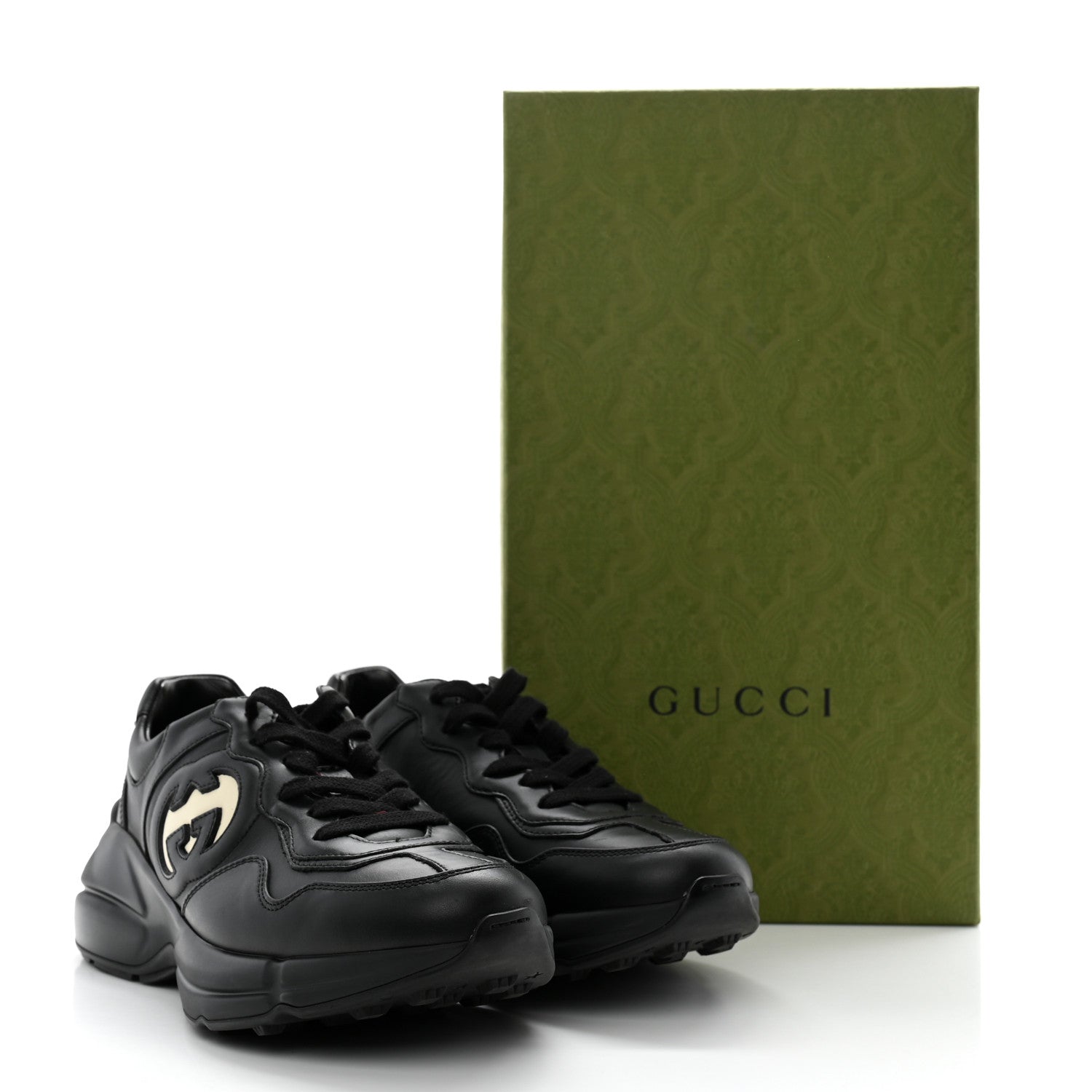 Gucci Dali Soft Calfskin Cut Out Interlocking G Womens Rhyton Sneakers 37 Black Ivoire 11 of 11