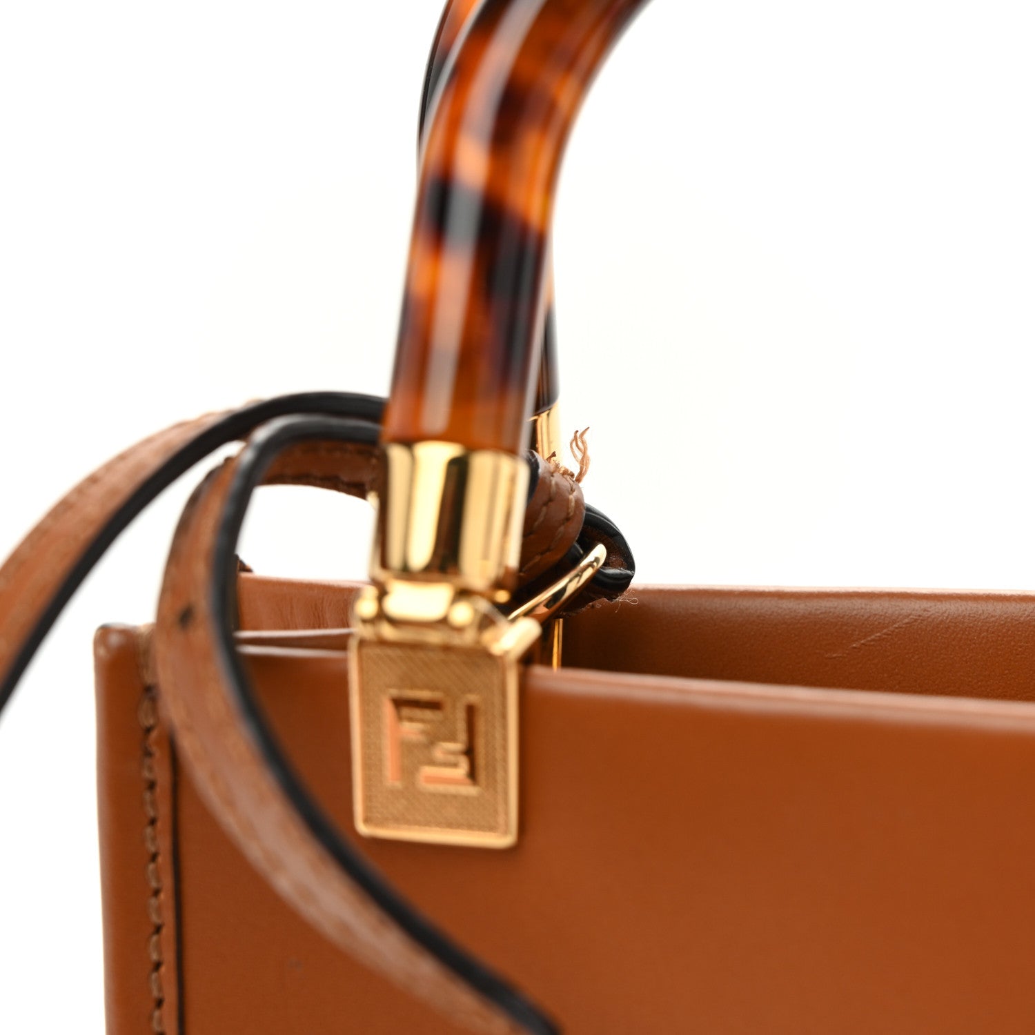 Fendi Vitello King Plexiglass Logo Embossed Mini Fendi Sunshine Shopper Tote Cuoio 11 of 12