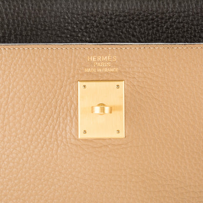 Hermes Taurillon Clemence Tri-Color Kelly Retourne 35 Tabac Camel Ebene Parchemin 17 of 26
