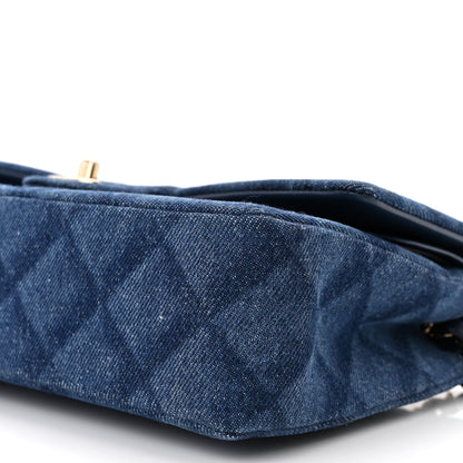 Chanel Printed Denim Quilted Medium Double Flap Dark Blue 10 of 13