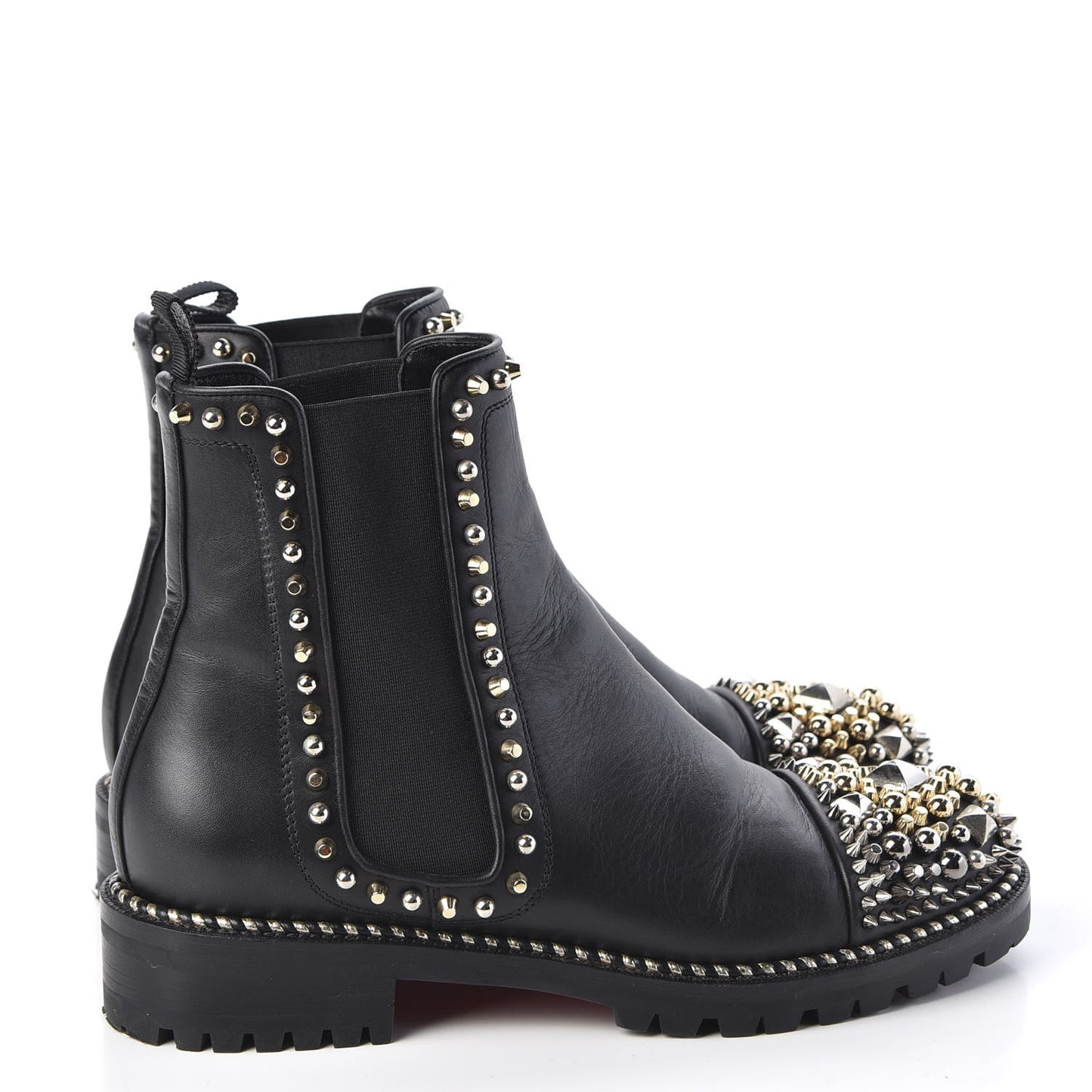 Calfskin Studded Chasse A Clou Flat Chelsea Boots 39 Black