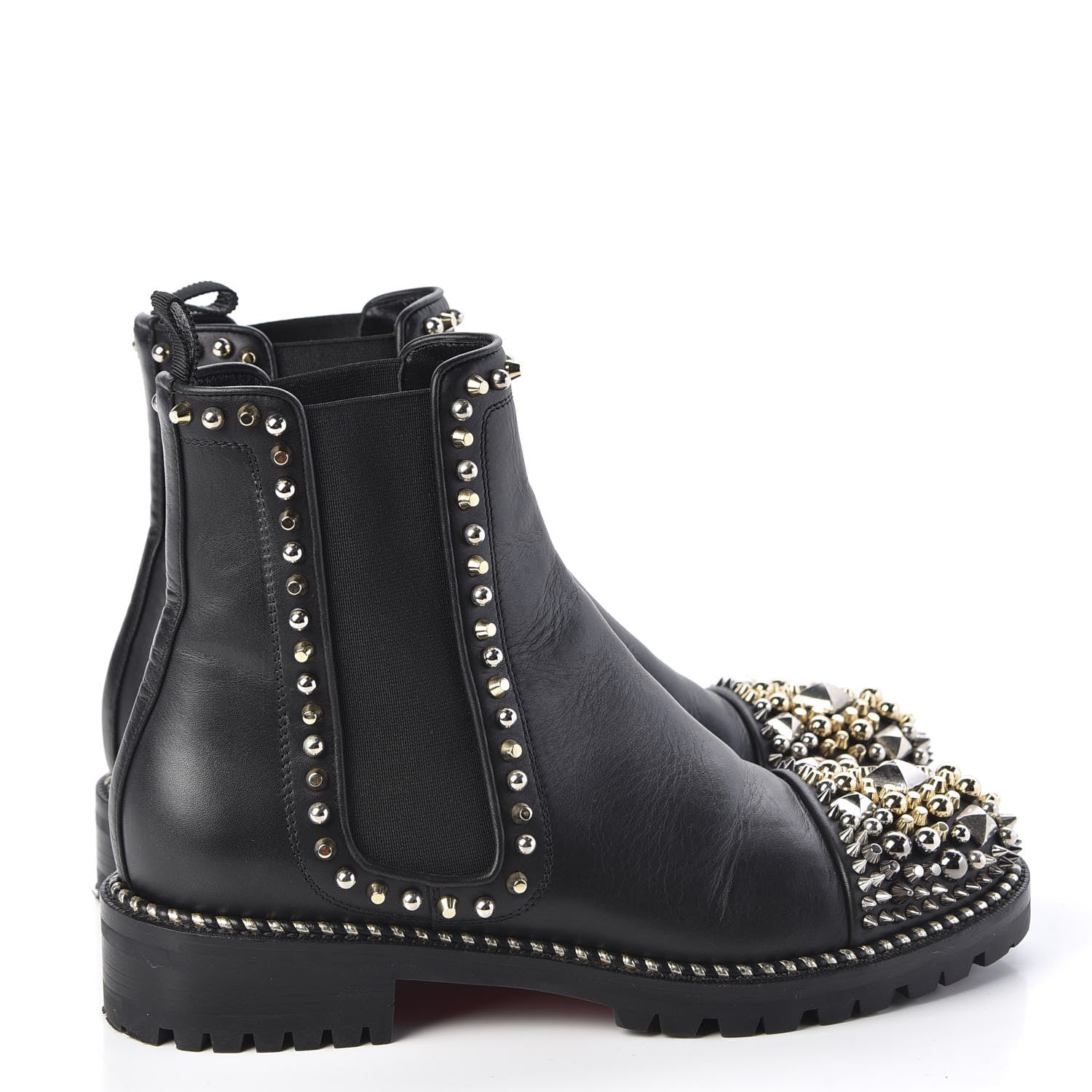 Christian Louboutin Calfskin Studded Chasse A Clou Flat Chelsea Boots 39 Black 4 of 9