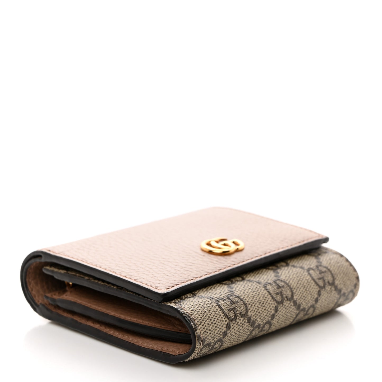 Dollar Calfskin GG Supreme Monogram Medium GG Marmont Card Case Porcelain Rose Beige Ebony
