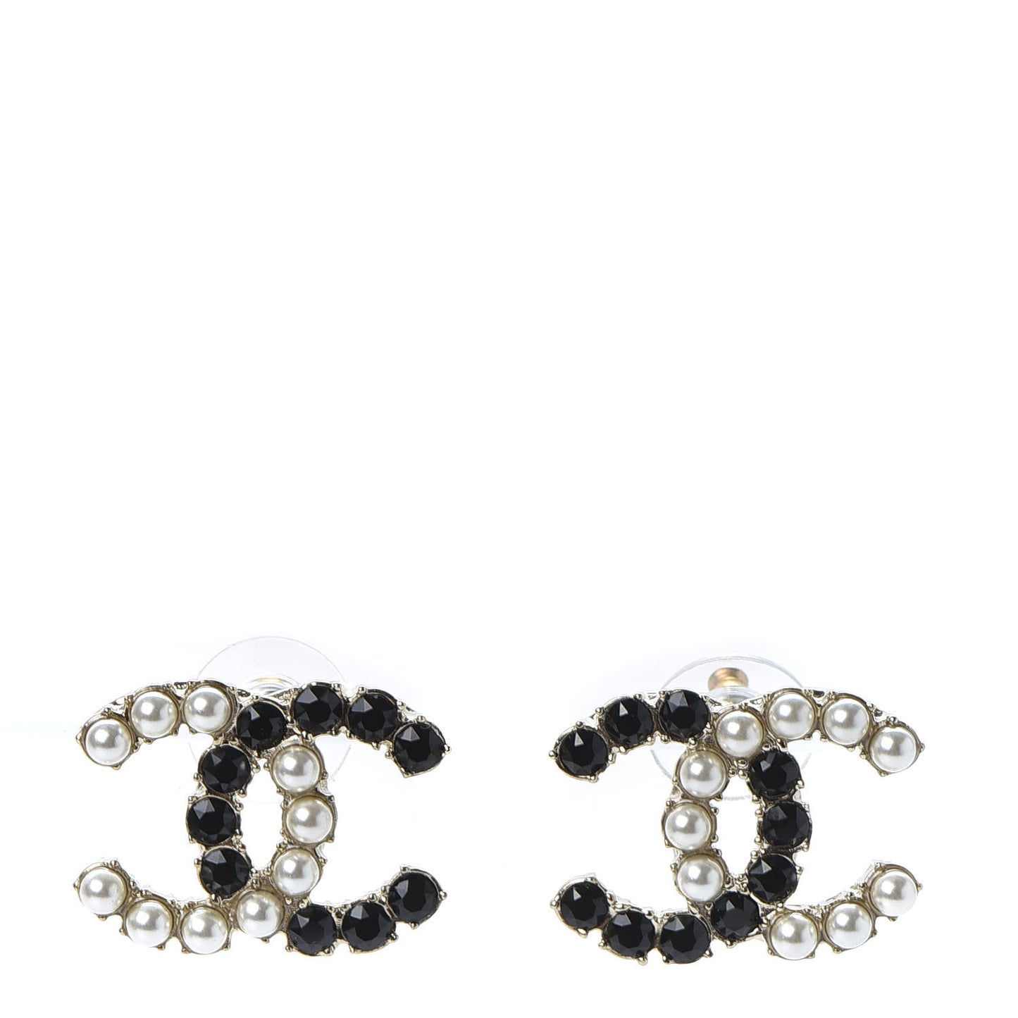 Resin Pearl CC Dazzling Domino Earrings Gold Black