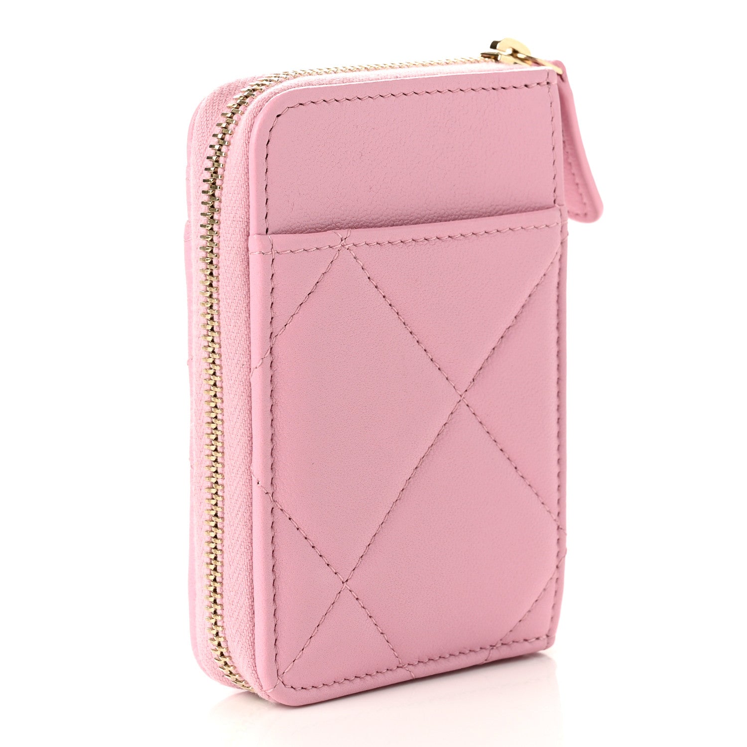 Chanel Lambskin Quilted Chanel 19 Vertical Zip Card Holder Wallet Pink 3 of 8