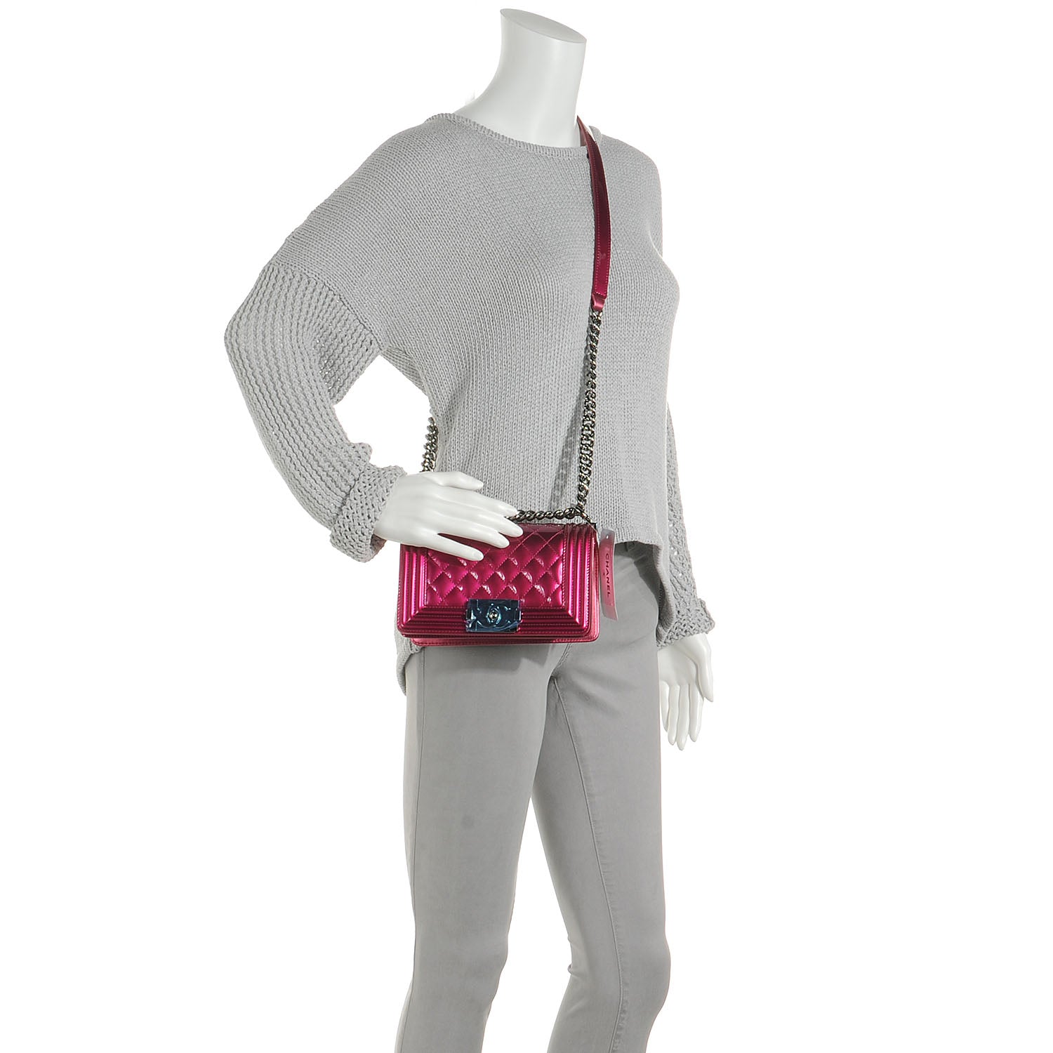 Chanel Metallic Patent Calfskin Quilted Small Boy Flap Pink 2 of 8