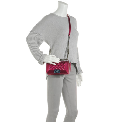 Chanel Metallic Patent Calfskin Quilted Small Boy Flap Pink 2 of 8