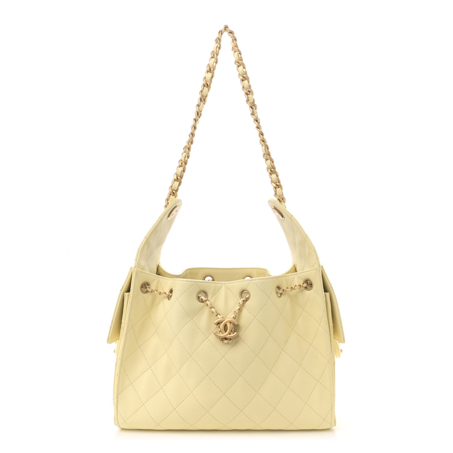 Caviar Quilted Small Chanel 25 Handbag Light Yellow