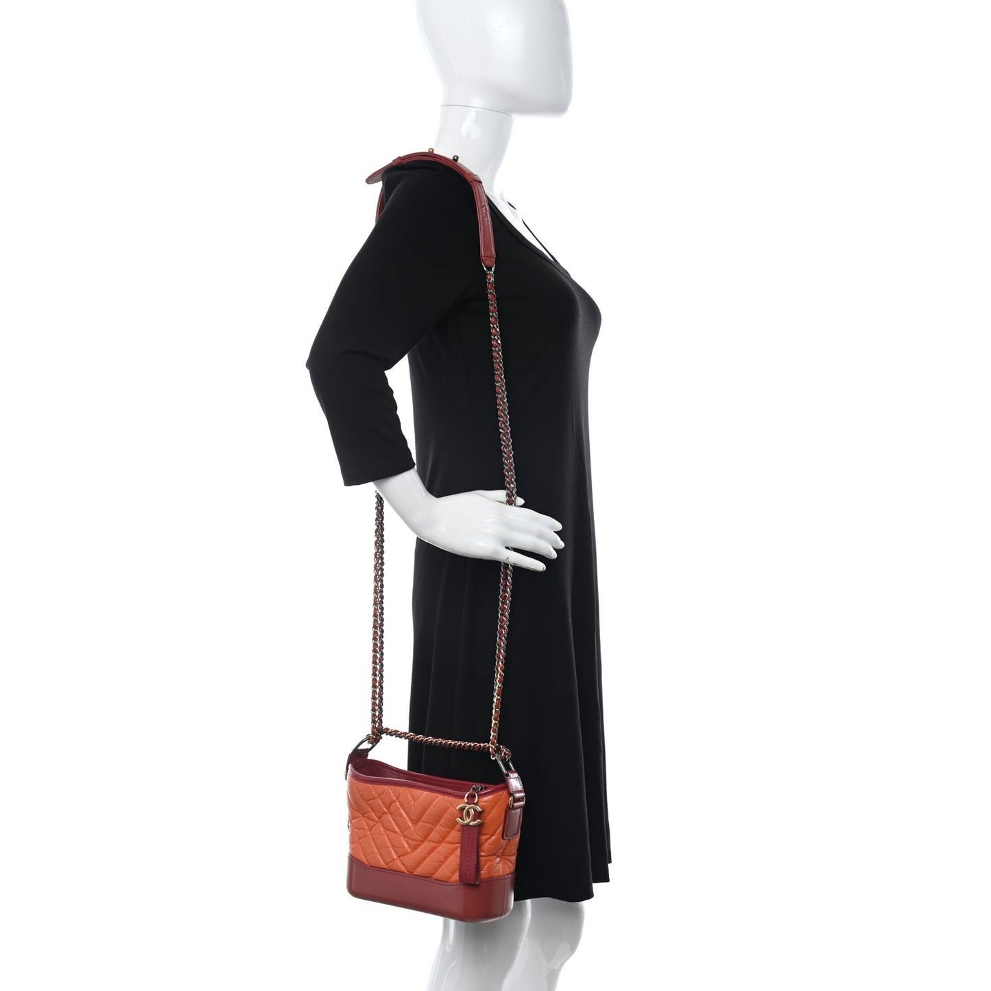 Aged Calfskin Chevron Quilted Small Gabrielle Hobo Dark Red Orange