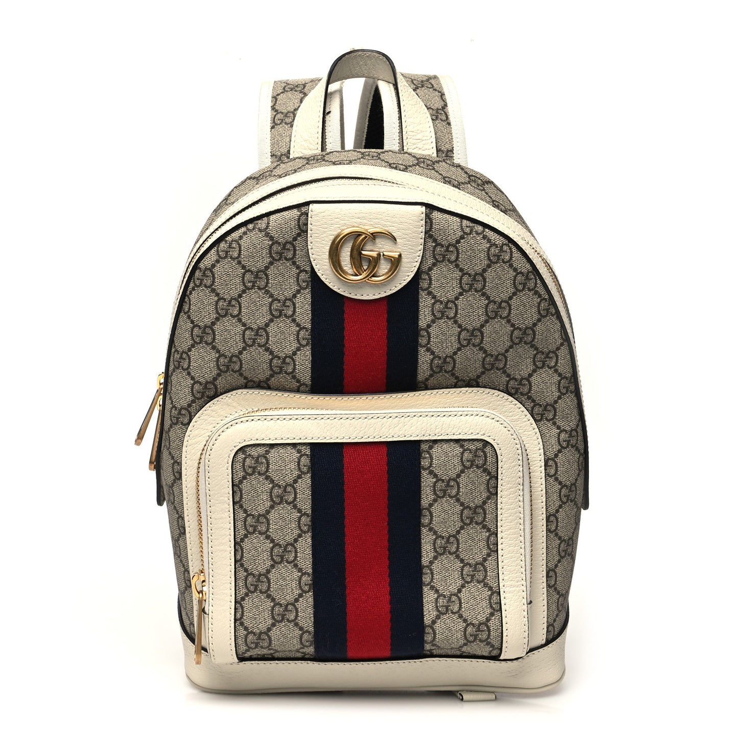 GG Supreme Monogram Textured Calfskin Web Small Ophidia Day Backpack Beige Ebony Mystic White