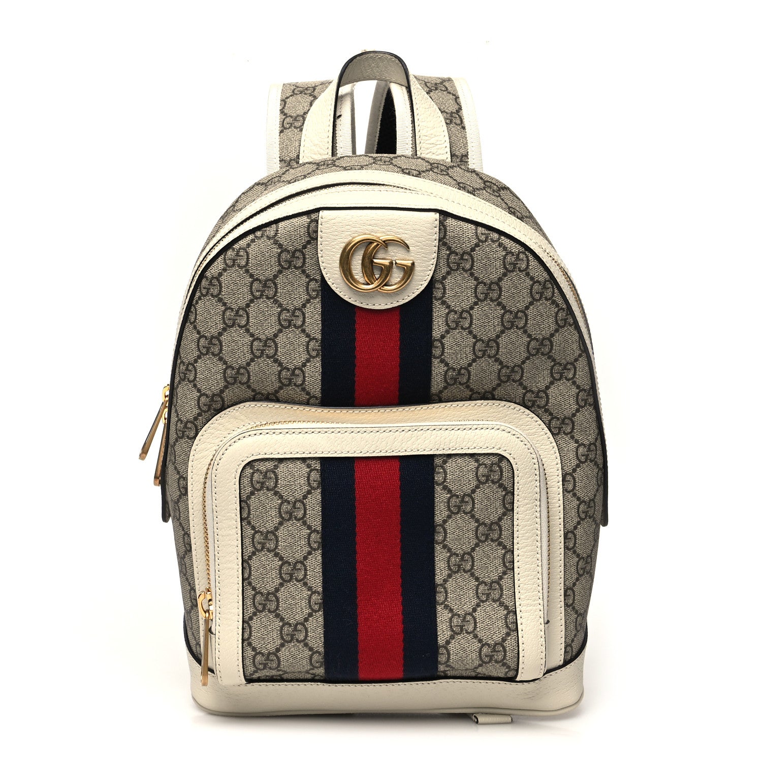 Gucci GG Supreme Monogram Textured Calfskin Web Small Ophidia Day Backpack Beige Ebony Mystic White 1 of 11
