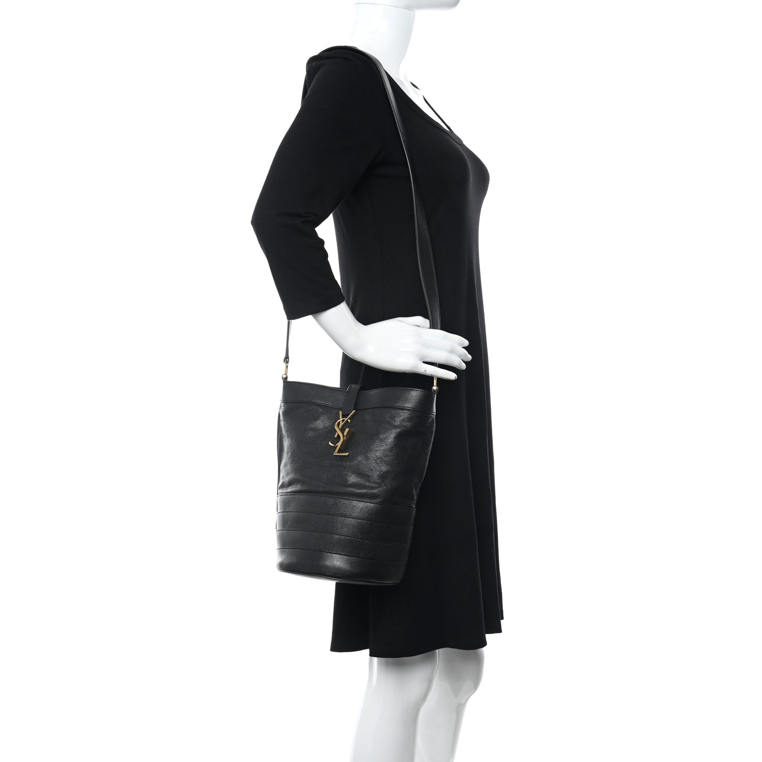 Saint Laurent Lambskin Seau Fermoir Bucket Bag Black 2 of 12